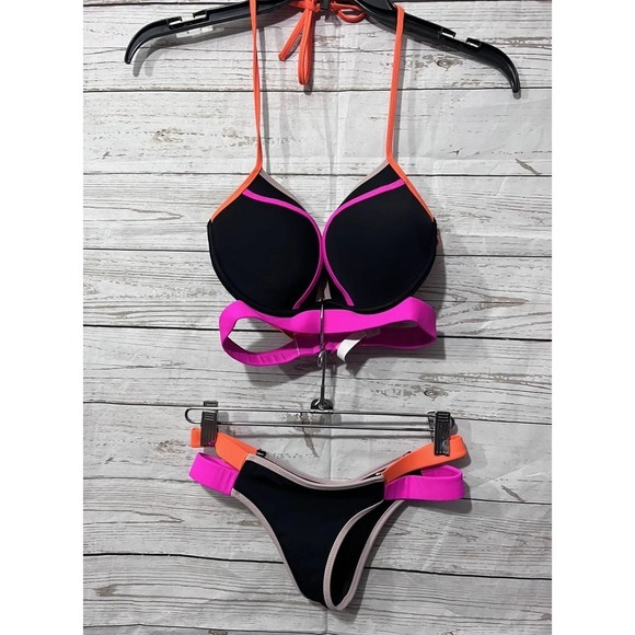 Victorias Secret Swim 2pc Bikini Set Pushup Flirt/Itsy Neon Top 32D Bottom XS - Picture 3 of 7